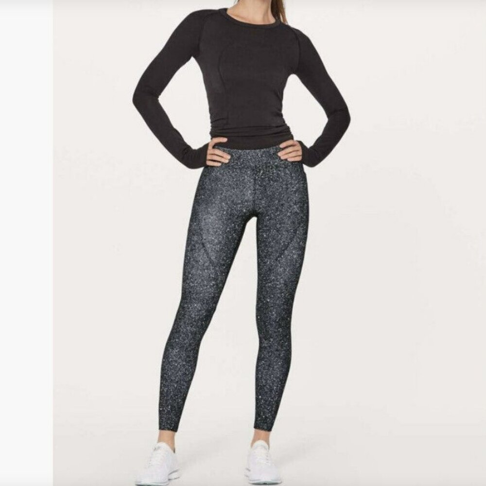 Lululemon Lead the Pack Crop‎ 23" Luminesce Splatter Gray White Leggins Size 6